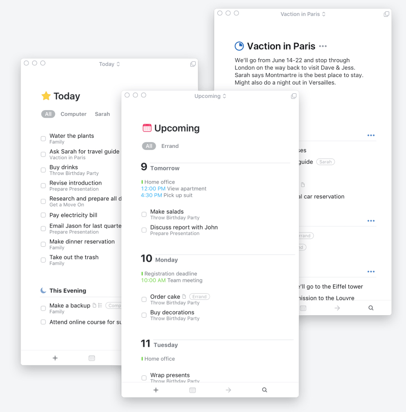On MacOS version of Things you can open multiple screens to provide a complete overview of scheduling and projects